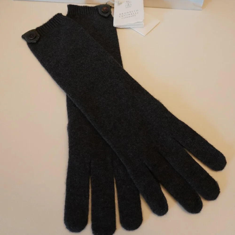 Brunello Cucinelli Cashmere Monili Gloves Size Small 13